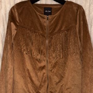 Me Jane Tan Suede Fringe Zip Jacket